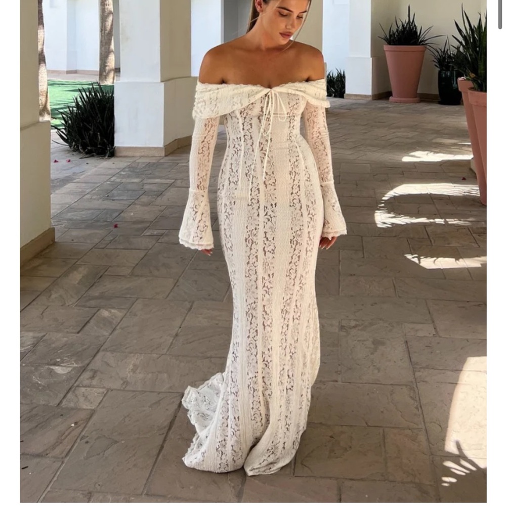 Angel Lane Clothing - Georgette Lace Maxi Dress- Ivory